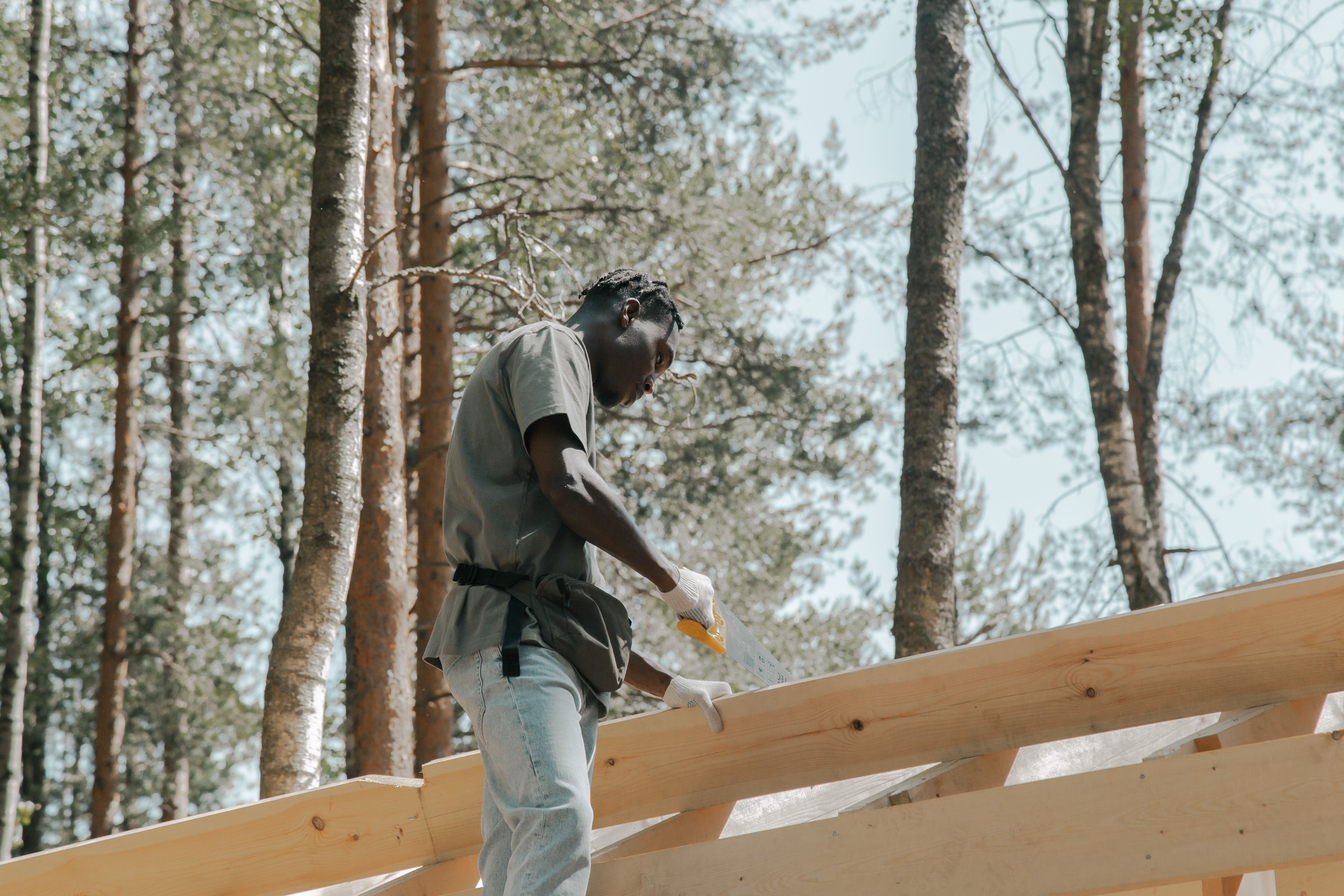 Wood installation work in progress